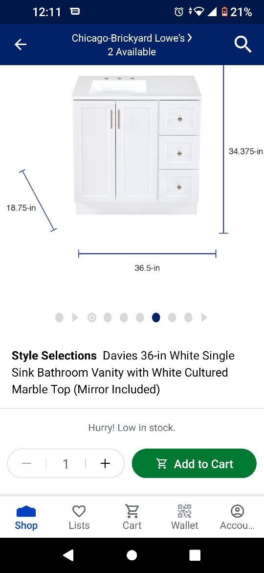 Davies 36" White Single Sink