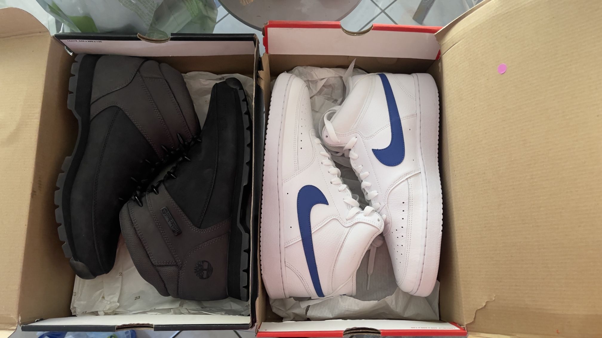 Timberland Hiking Boots and Nike Court Vision Casual Shoes Both Size 10