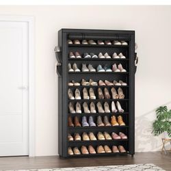 Shoe Rack with Covers - 10 Tiers Tall Shoe Rack Organizer Large Capacity Shoe Shelf Storage 40 Pairs Space Saving Vertical Shoe Storage Organizer