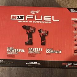 Milwaukee Fuel  M12 Drill and impact kit with 2 batteries charger and bag included 