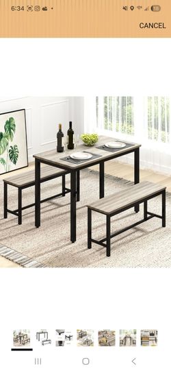 3-Piece Dining Table Set with Two Benches