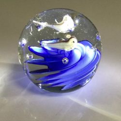 Vintage Paperweight With Two Fishes Inside Glass 2 1/2" Tall