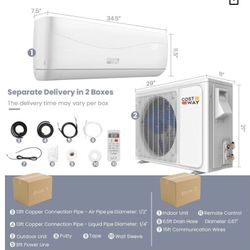 COSTWAY 12000BTU Mini Split Air Conditioner& Heater, 20 SEER2 115V Wall-Mounted Ductless AC Unit Cools Rooms up to 750 Sq. Ft, Energy Efficient Invert