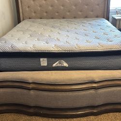 Large King Size Bed  And frame. Everything Seen In Picture With King Size Mattress And Box Spring 
