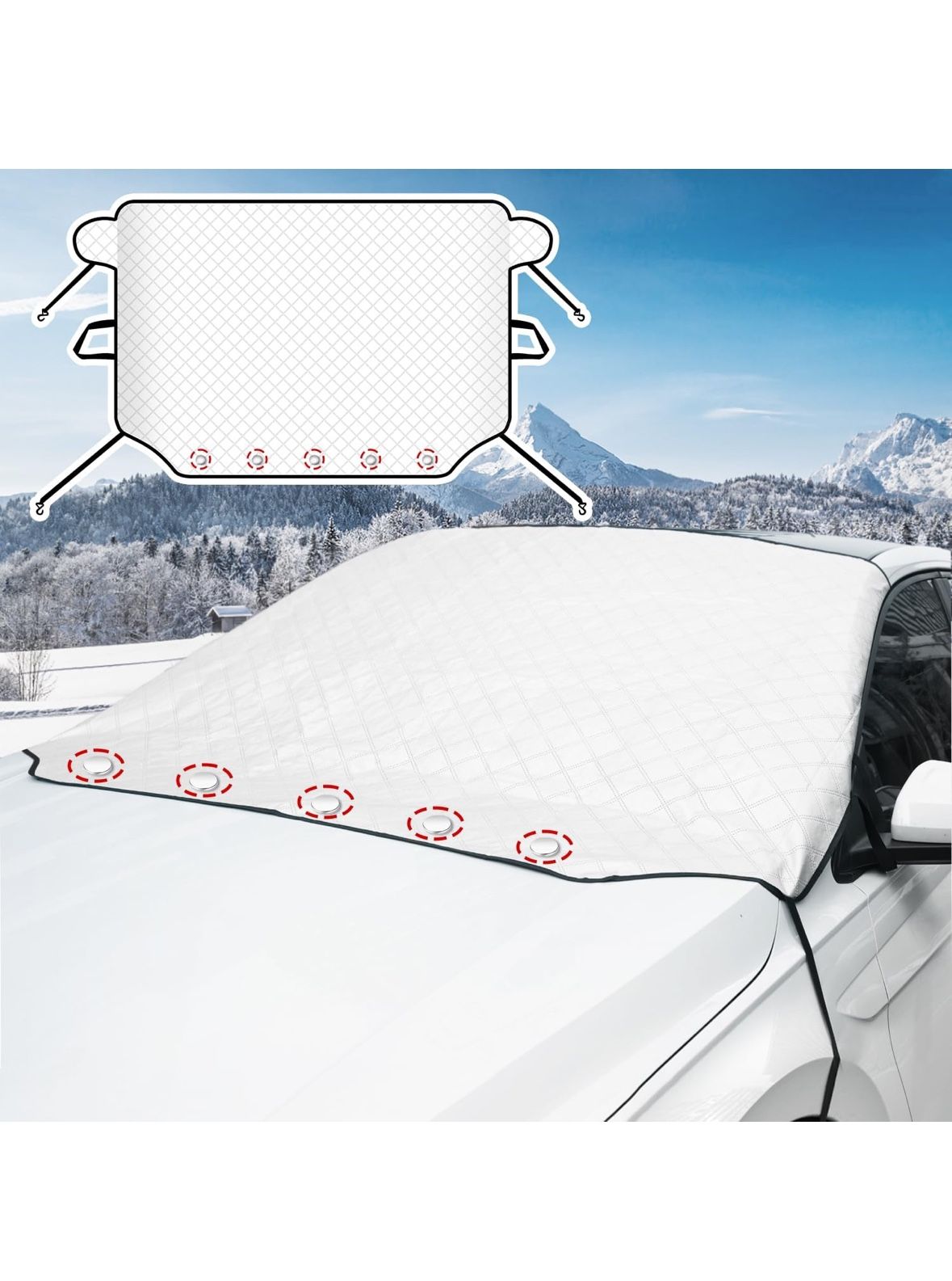Brand New in Package Car Windshield Frost Cover for Ice and Snow 4-Layer Protection 5 Powerful Magnets Size XL (77.5 X47.8 inches) Silver $12