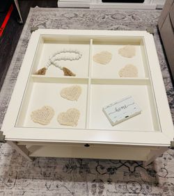 White Shadow Box Coffee Table with Glass Top