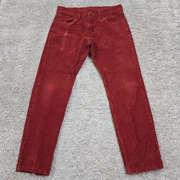 Levis 502 Pants Men 30x30 (Fits 29x27) Red Corduroy Straight Fit Faded Hipster