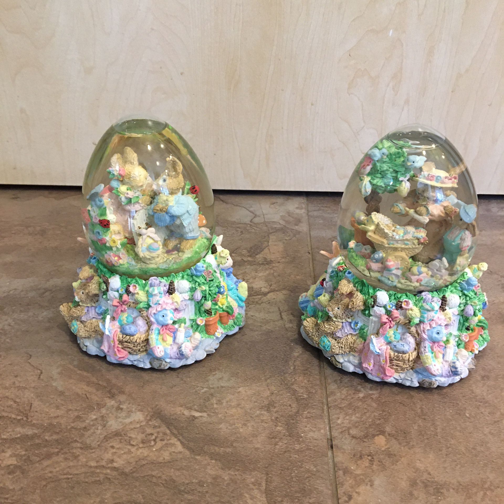 Musical Easter globes. Perfect condition. Each plays the Easter Parade Song. 6” high.