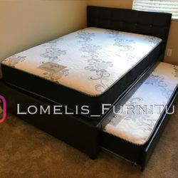 Full/Twin Espresso  Trundle Beds w. Orthopedic Mattresses Included 