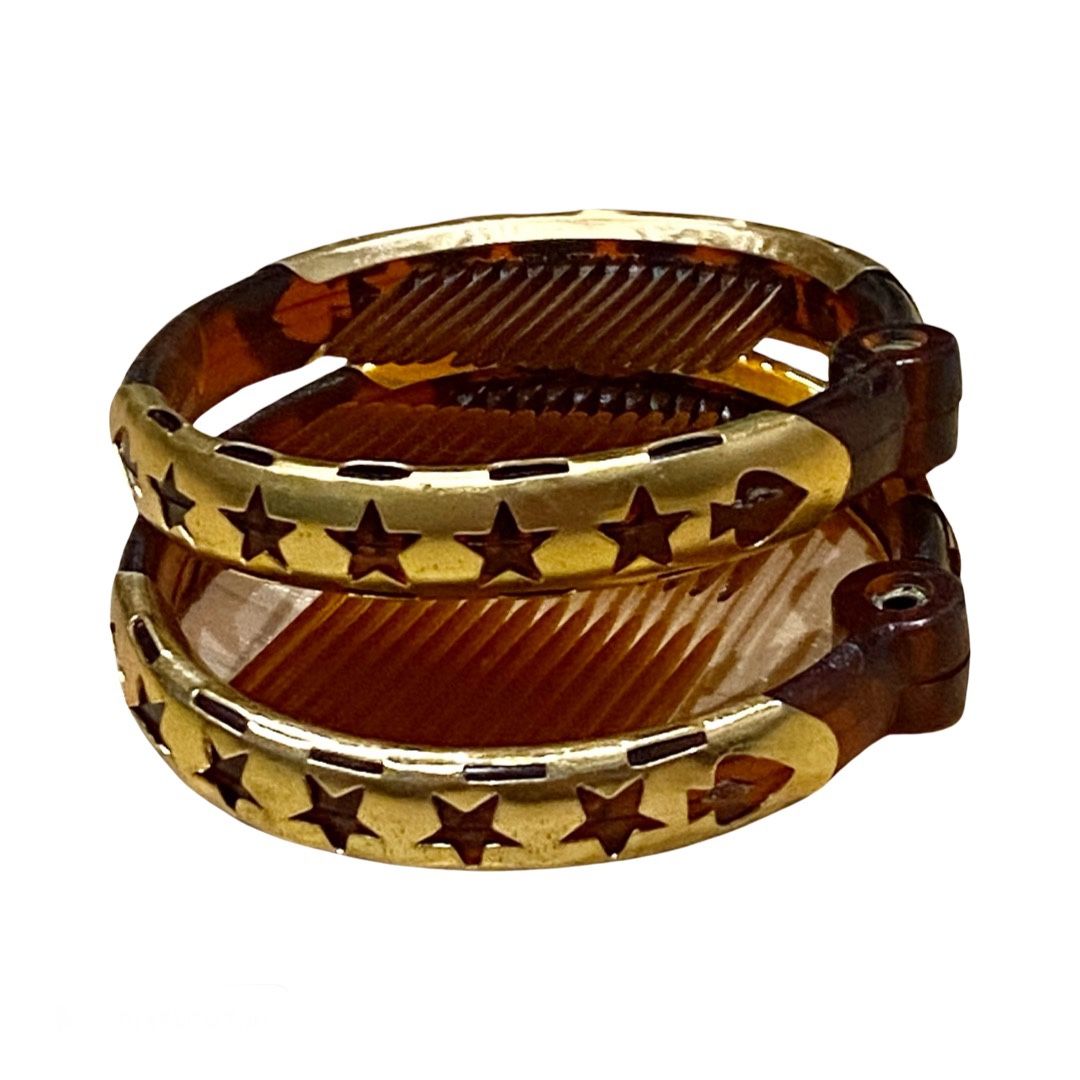 New 2 Brown Small Tortoise Round Ring Comb Flat Claw Ponytail Holder Hair Clips