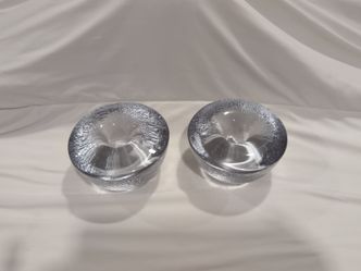 2 piece candle holders heavy clear art glass