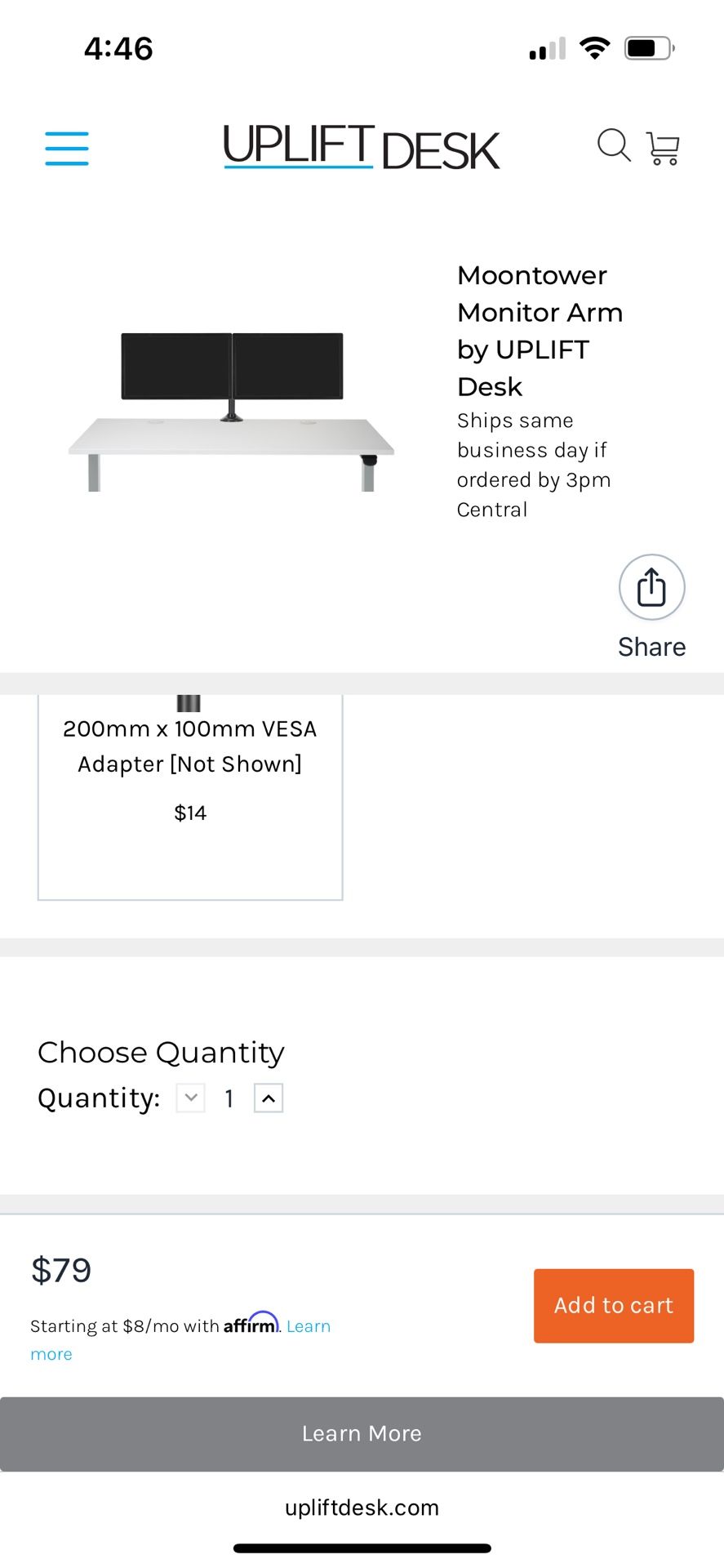 UPLIFT Moontower Dual Monitor Arm