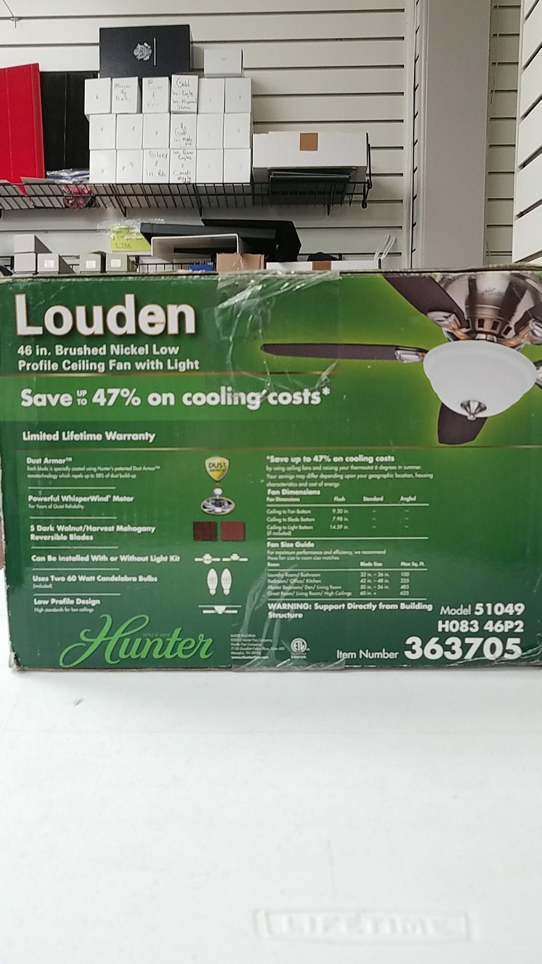 New in Box—Hunter Louden 46in Brushed Nickel Indoor Flush Mount