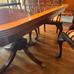 Antique Cherry Wood Dining Room Table & China Hutch