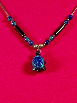 Cute Azurite Turtle Liquid Silver Necklace