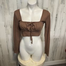 Brown Crop Top Long Sleeve 