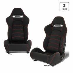 DNA MOTORING 2PCS Racing Bucket Seats with Adjustable Backrest