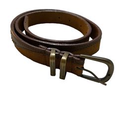 Brown Leather Belt With Antique Gold Tone Embellishments
