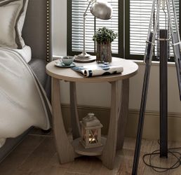 Rustic Farmhouse End Table with Storage Shelf, French Country Accent Side Table for Family, Dinning or Living Room, Small Spaces, Modern, Round, Vinta