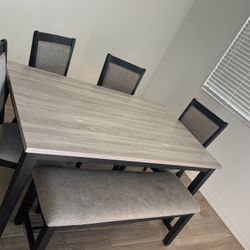 Dining Table Chairs Natural Wood 6 Piece Solid Wood