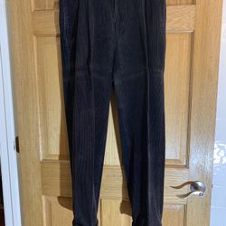 Vintage Perry Ellis Jumbo Cord Trousers 33x32 Pleated Black Corduroy Pants Y2K