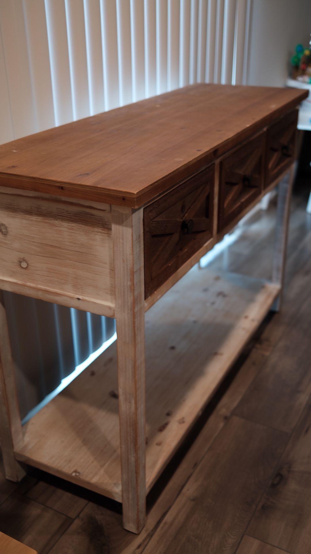 Rustic Wooden Console Table with 3 Drawers