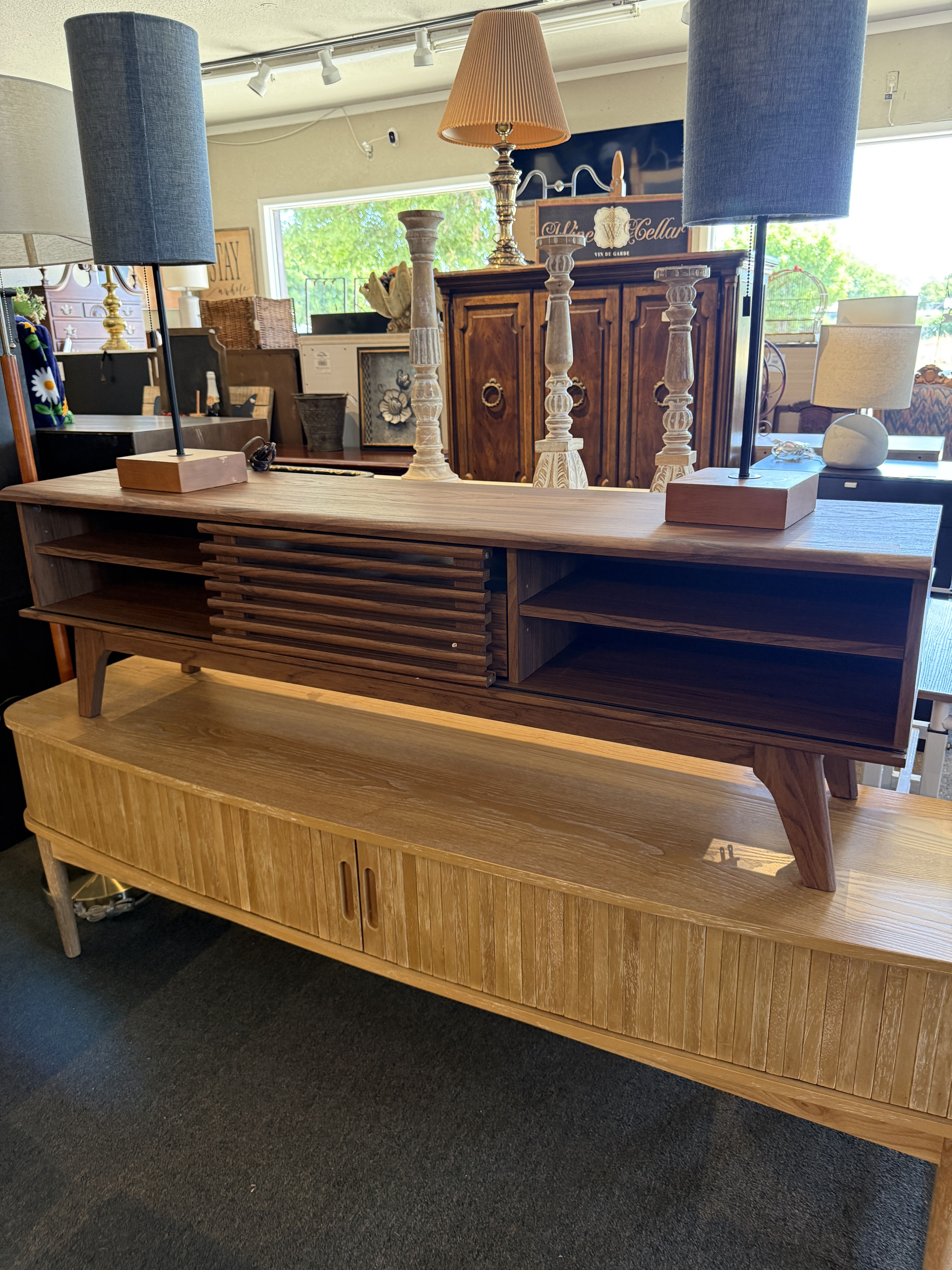 Walnut Color Media Stand MCM Style Mid Century Modern