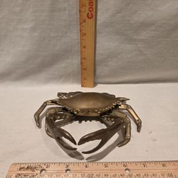 Solid Brass VTG 1970's "Crab" figural Ashtray/trinket Box/hinged Lid-nautical Decor