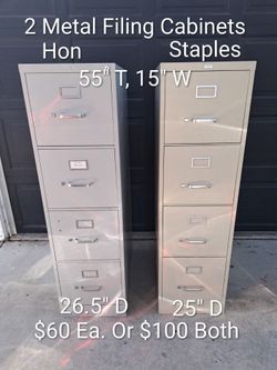 2 Metal 55" Tall 4 Drawer Filing Cabinets In Excellent Condition (Price Is $60 Each Or $100 For Both)