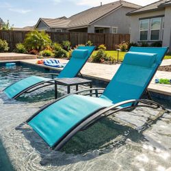 New PURPLE LEAF Patio Chaise Lounge Set Outdoor Beach Pool Sunbathing Lawn Lounger Recliner Chair Outside Chairs with Side Table Included  New in box 