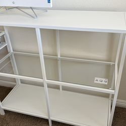 White Console Table Storage Furniture 3 Tier Display Shelf Size 37 H  x 39 1/2 W x 14