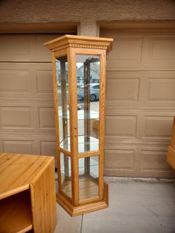 Oak Curio Cabinet with Glass Shelves