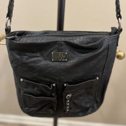 Roxy Black Faux Leather Crossbody Bag Braided Strap Y2K Boho