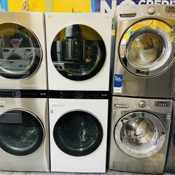 White Stackable Washwr And Dryer Gas 11$ Down Payment