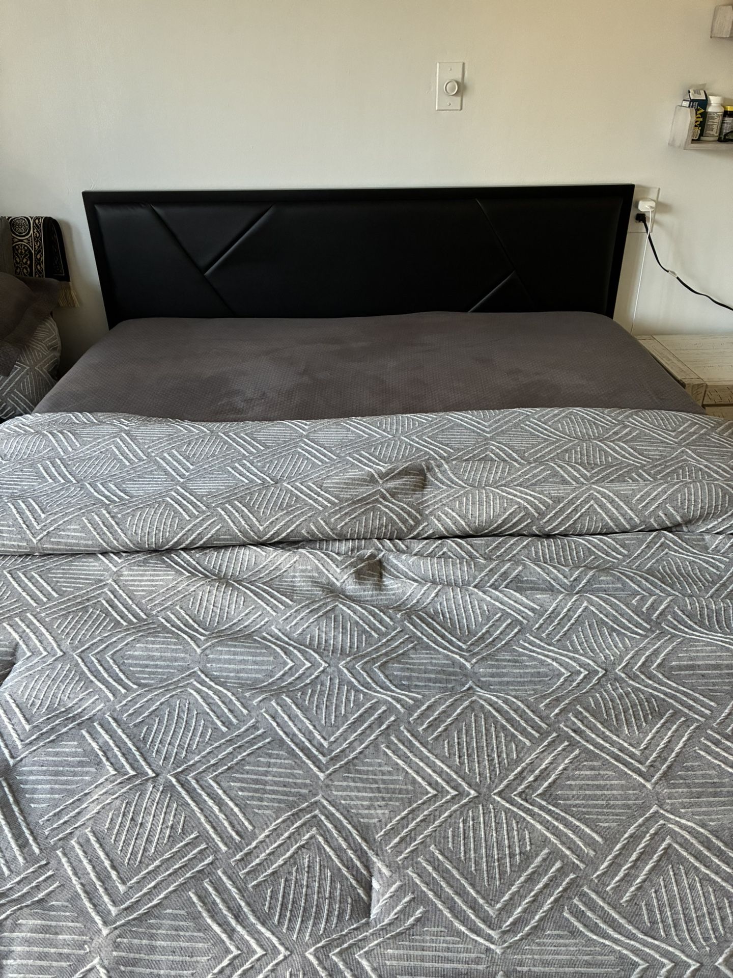 Queen Size Metal / Leather Bed — PRICE REDUCED !!