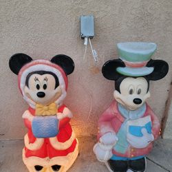 Disney Santa's Best Mickey and Minnie Mouse Christmas Blow Molds 33 1/2" Vintage