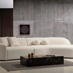 Cloe Ivory Boucle RAF Curved Sectional  ( Couch Sofa Loveseat Options ) 