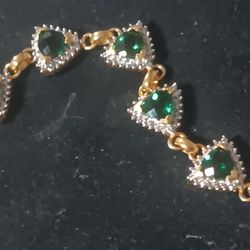 Gold Over 925 Sterling Bracelet Emeralds And Diamonds