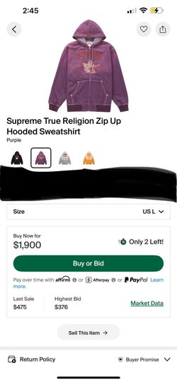 Supreme Collaboration w/ True Religion Purple Zip up hooded sweatshirt Limited edition
