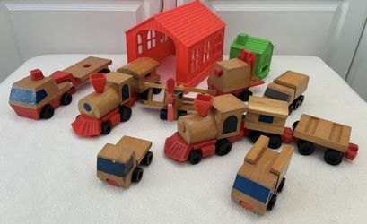 Wooden Train and Truck Toys made by Mattel In The 1970s