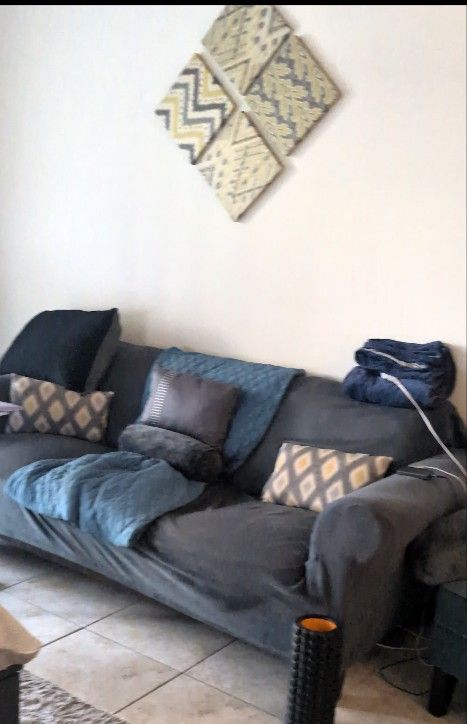 Brown Leather Couch With Gray Couch Cover