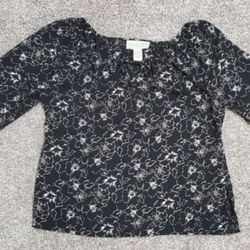 Women's Norton McNaughton Long Sleeve Blouse Size M Black Floral
