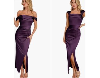 Off Shoulder Shine Ruched Sculpting Maxi Dress