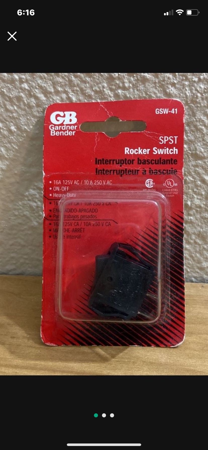 New GB SPST Rocker Switch 16A 125V