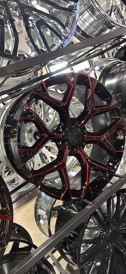 24s black red milled Wheels tires new 6lug