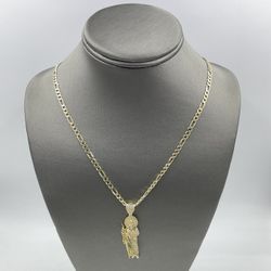 14KT YELLOW GOLD 23” FIGARO LINK CHAIN 3.5MM 14.1GR & 14KT YELLOW GOLD SAN JUDAS CHARM W/ CZS 6.0GR