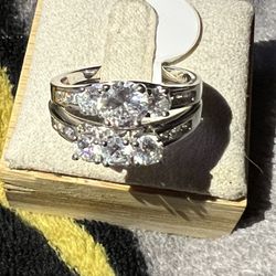 New 2pcs 18K White Gold Filled Women’s Wedding Engagement Ring Size 9