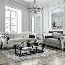 Brand New Pewter Silver Sofa and Loveseat Set