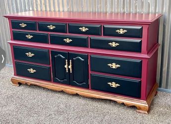 Solid Maple Wood Dresser – Merlot and Black, 13 Dovetail Drawers