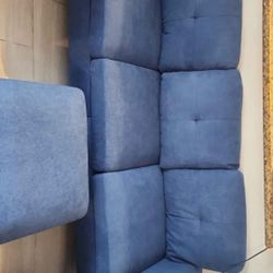 Royal Blue Textured Microfiber Sofa With Ottoman 